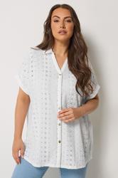 YOURS Plus Size White Broderie Anglaise Grown-On Sleeve Shirt  | Yours Clothing 3