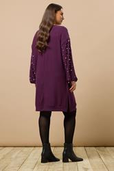 EVANS Plus Size Purple Pearl Embellished Soft Touch Jumper Dress | Evans 2