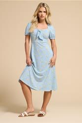 PixieGirl Petite Women's Blue Floral Tie Front Midi Dress | PixieGirl 3