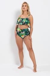 YOURS Plus Size Green Tropical Print Frill Bikini Top | Yours Clothing 4