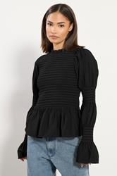 PixieGirl Petite Women's Black Shirred Peplum Smock Top | PixieGirl 3