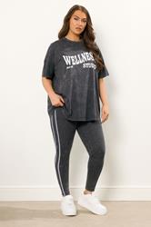 YOURS ACTIVE Plus Size Grey Acid Wash Side Stripe Leggings | Yours Clothing 1