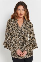 LTS Tall Beige Brown Snake Print Frill Shirt | Long Tall Sally 3