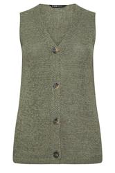 YOURS Curve Green Button Through Knitted Waistcoat