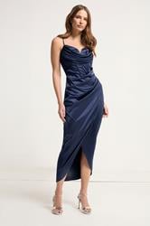 STAR Navy Blue Satin Corset Cowl Wrap Dress | StarByJM 1