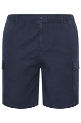 BadRhino Big & Tall Navy Blue Washed Slub Cotton Cargo Shorts