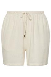 YOURS Curve Natural Brown Tie Front Linen Shorts