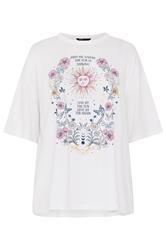 YOURS Curve White Floral & Sun Graphic Boxy T-Shirt