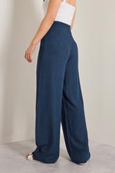 LTS Tall Navy Blue Linen Pleated Wide Leg Trousers | Long Tall Sally 6