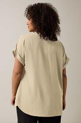 EVANS Plus Size Natural Brown Button Front Short Sleeve Blouse | Evans 4