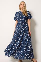LTS Tall Women's Indigo Blue Floral Tie Waist Maxi Dress | Long Tall Sally 1