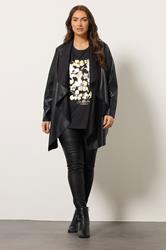 EVANS Plus Size Black & Gold Floral Foil Detail Modal Top | Evans 1