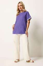 YOURS Plus Size Purple Metallic Crochet Trim T-Shirt | Yours Clothing 1