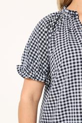 YOURS Plus Size Navy Blue Gingham Notch Neck Blouse | Yours Clothing 4
