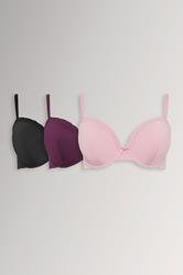 YOURSET 3 PACK Plus Size Purple & Pink Lace Trim Padded T-Shirt Bras | Yours Clothing 3