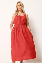 YOURS Plus Size Red Linen Milkmaid Dress | Yours Clothing 3