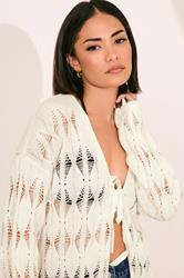PixieGirl Petite Women's Ivory White Crochet Maxi Tie Cardigan | PixieGirl 5