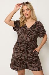 YOURS Curve Chocolate Brown Zebra Print Cotton Playsuit | Yours Clothing 3