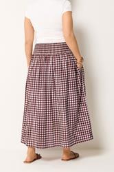 YOURS Plus Size Burgundy Red Gingham Maxi Skirt | Yours Clothing 4