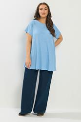 YOURS Plus Size Light Blue Ribbed Soft Touch T-Shirt | Yours Clothing 1