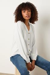 M&Co White Button Front Long Sleeve Blouse | M&Co 1