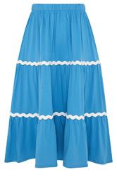 YOURS Curve Blue Wavy Detail Tiered Maxi Skirt