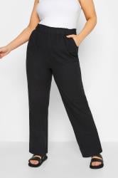 YOURS Plus Size Black Cool Cotton Wide Leg Trousers | Yours Clothing 3