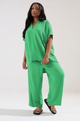 YOURS Plus Size Green Tie Waist Wide Leg Trousers | Yours Clothing 2