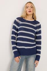 LTS Tall Navy Blue & White Stripe Knit Jumper | Long Tall Sally 3