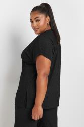 YOURS Plus Size Black Crinkle Plisse T-Shirt | Yours Clothing 2