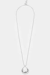 Silver Tone Long Teardrop Pendant Necklace | Yours Clothing 3