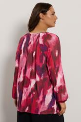 EVANS Plus Size Pink Abstract Print Balloon Sleeve Blouse | Evans 2