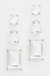 YOURSET 3 PACK Silver Tone Diamante Stud Earrings | Yours Clothing 3