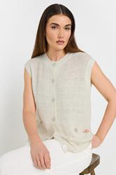 LTS Tall Ivory White Knitted Metallic Button Vest Top | Long Tall Sally 3