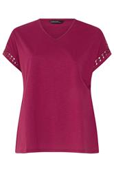 EVANS Curve Red Crochet Trim T-Shirt