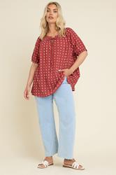YOURS Plus Size Rust Orange Dobby Tie Neck Top | Yours Clothing 1