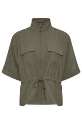 PixieGirl Petite Khaki Green Funnel Neck Shacket