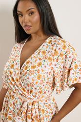 YOURS Plus Size Orange Floral Print Ribbed Wrap Top | Yours Clothing 4