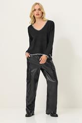 PixieGirl Petite Women's Black Knitted Contrast Stitch Jumper | PixieGirl 1