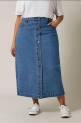 EVANS Plus Size Blue Button Through Denim Maxi Skirt | Evans 1