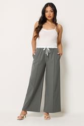 PixieGirl Petite Women's Grey Contrast Waist Wide Leg Trousers | PixieGirl 3