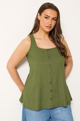 YOURS Plus Size Khaki Green Button Vest | Yours Clothing 3