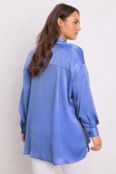 EVANS Plus Size Blue Metallic Button Through Shirt | Evans 2