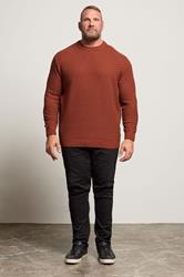 BadRhino Big & Tall Burnt Red Textured Crew Neck Knitted Jumper | BadRhino 1