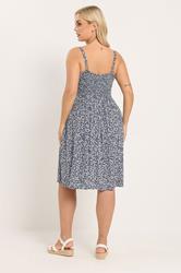 YOURS Plus Size Navy Blue Ditsy Floral Strappy Sundress | Yours Clothing 2
