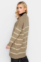 PixieGirl Beige Brown Stripe Midi Cardigan | PixieGirl 2