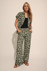 LTS Tall Khaki Green Giraffe Print Wide Leg Trousers | Long Tall Sally 3