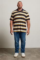 BadRhino Big & Tall Navy Blue & Yellow Striped Polo Shirt | BadRhino 1