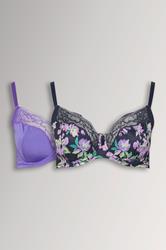 YOURSET 2 PACK Plus Size Black & Purple Floral Underwired Bras | Yours Clothing 3