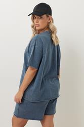 YOURS Plus Size Blue Acid Wash Oversized Sweat T-Shirt | Yours Clothing 5